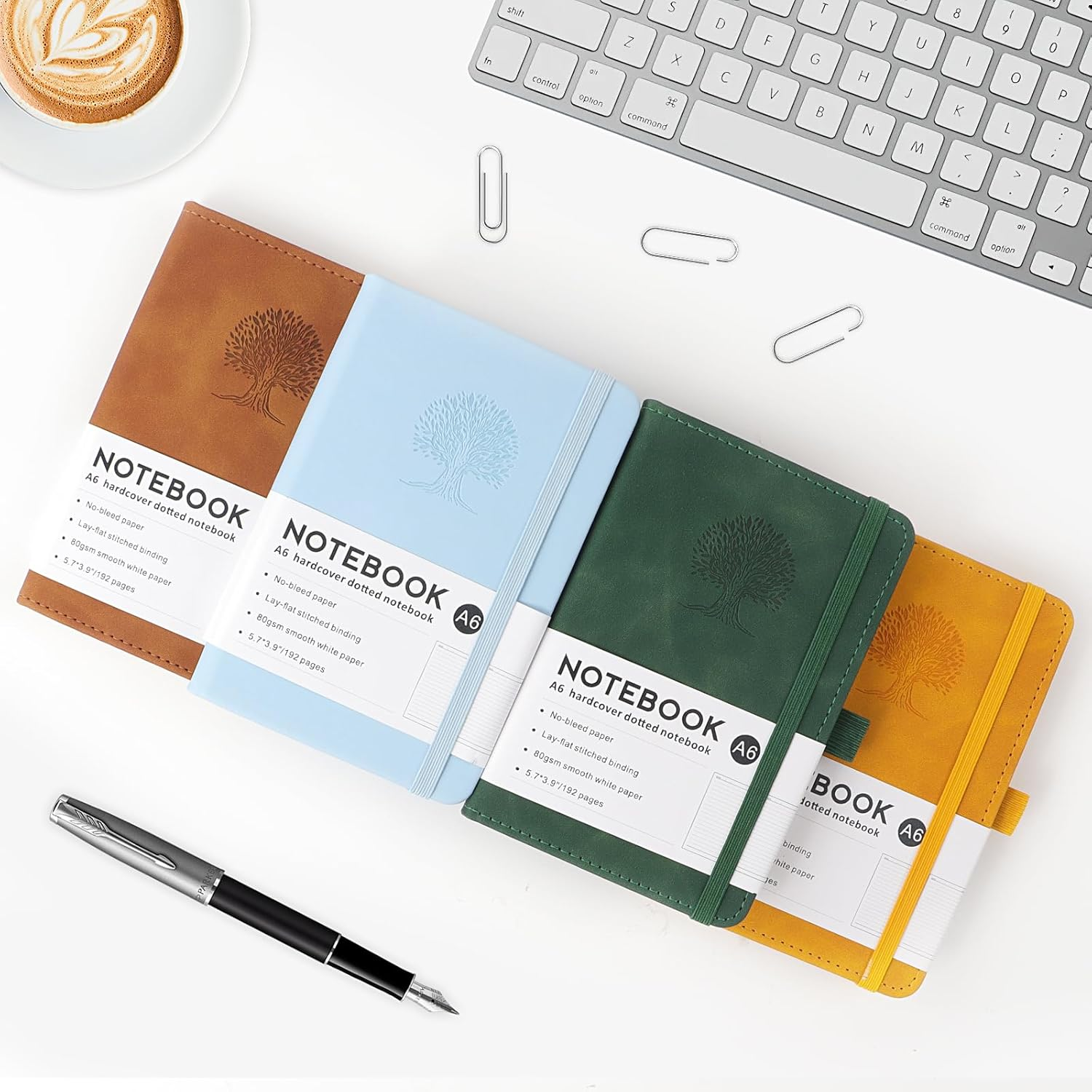 A6 Lined Hardcover Notebook, 192 Pages Journal Notebook with Elastic Band Closure and Ribbon Bookmark, Journals for Writing for Work, Business, Study(Dark Green) image number 5