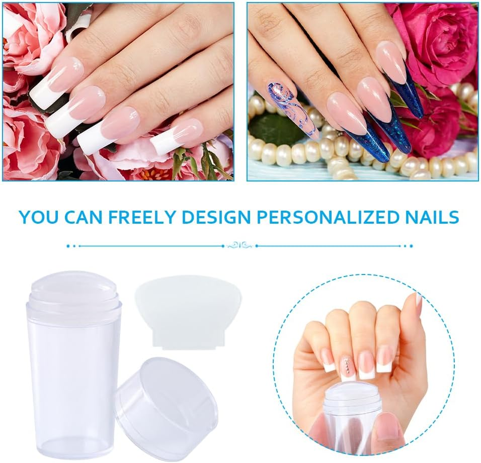 Clear Nail Art Stamper Scraper Set, Silicone French Manicure Stamp, Nail Jelly Stamp, with Cap, for DIY Nail Art Tools Accessories, for French Smile Line Tools (Transparent) image number 3