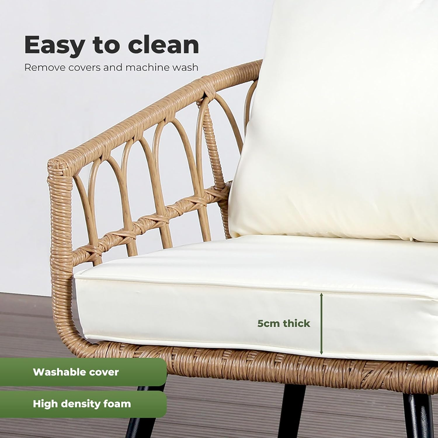 Levede 4PCS Outdoor Furniture Setting Patio Garden Table Chair Set Wicker Lounge, Balcony PE Rattan Conversation Sets with Back Seat Cushion Tempered Glass for Backyard, Poolside image number 4