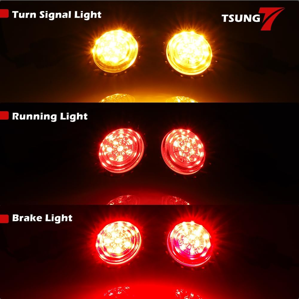 TSUNG 2PCS Motorcycle Rear Turn Signals LED Bullet SMD Blinkers Brake Tail Light Amber Red Indicators for Cruiser Chopper Bobber Cafe Racer Street Bike (SMD Led-4Wire Black) - Smd Led-3Wire Black image number 7