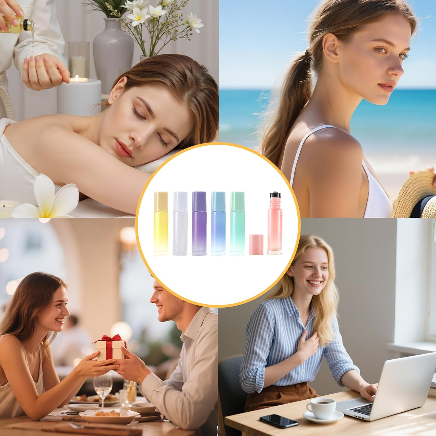 6 Pieces of 10Ml Glass Essential Oil Roller Bottles, Color Gradient Ball Bottles That Can Be Refilled, with Stainless Steel Balls and Caps - Travel Portioned Perfume Essential Oils image number 6