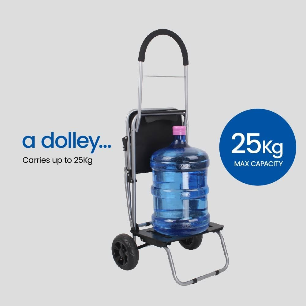 White Magic Handy Trolley with Seat - 3 in 1 Multi-Purpose Shopping Cart, Lightweight Stainless Steel, Comfortable Seat Supports up to 100Kgs, Jumbo Carry Bag with 7 Pockets image number 1