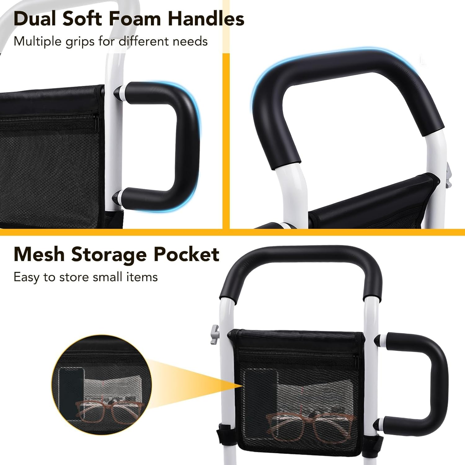 Bed Rails for Elderly Adults Safety - Adjustable Bed Assist Rails for Seniors with Dual Handrails, Easy Tool-Free Installation, Flat Tube Design, Storage Pocket,300Lbs Weight Capacity for Support image number 6