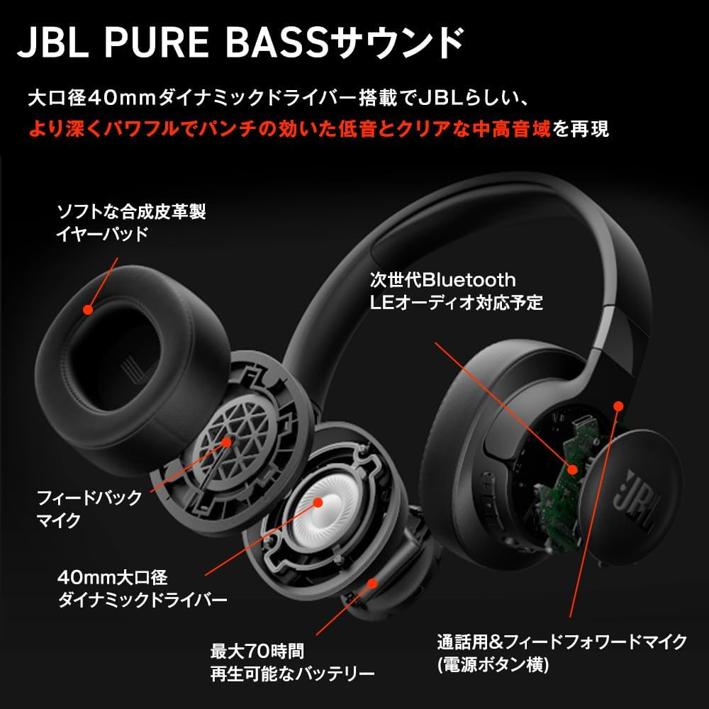 JBL TUNE 770NC Wireless Over-Ear Hybrid Noise Cancelling Headphones with App Multipoint 40Mm Driver (Black) image number 2
