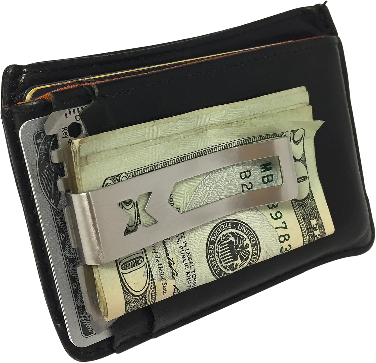 W4W, Multi Purpose Survival Pocket Tool - 43 in 1 - Credit Card Wallet Size Ninja Multitool with Money Clip (Silver) image number 3