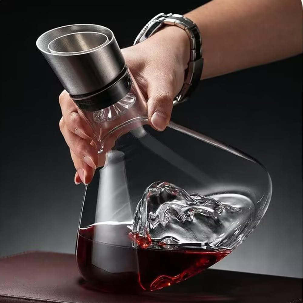 Wine Decanter, Red Wine Aerator with Built-In-Aerator Stainless Steel Filter, Hand Blown Lead-Free Crystal Glass Wine Decanters and Carafes,Wine Gift