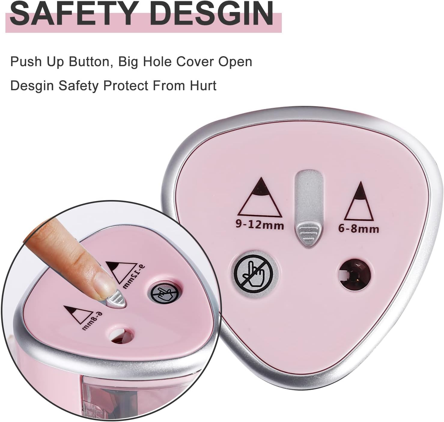Two-Hole Electric Pencil Sharpener, Steel Blade, Battery-Powered Pencil Sharpener for Size 2 and 6-12Mm Pencils, Suitable for Home Office, School, Classroom (Pink) image number 2