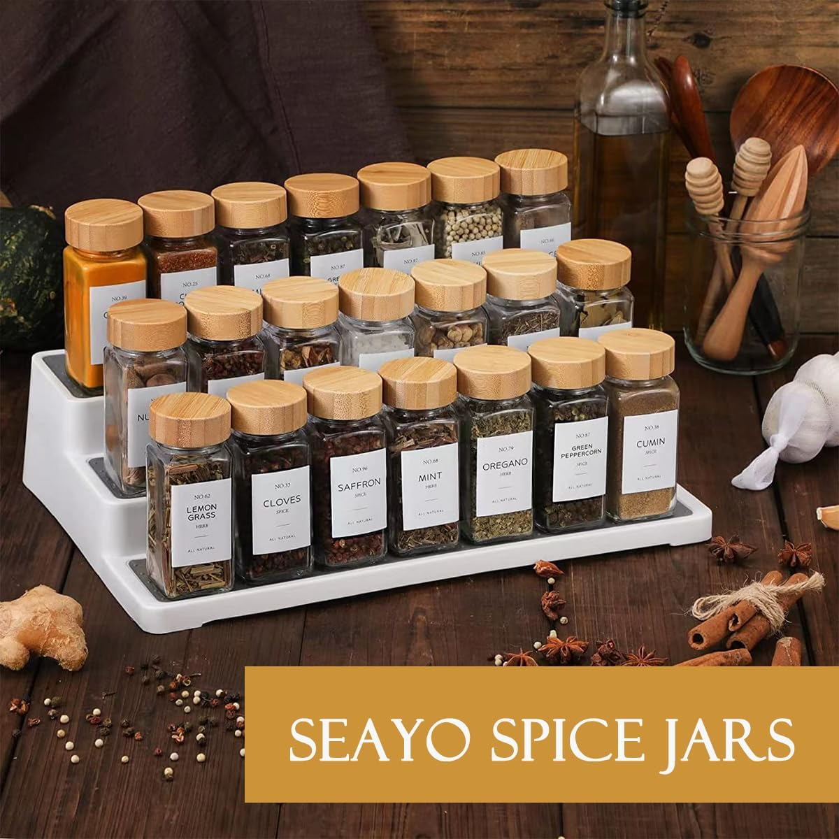 15Pcs Glass Spice Jars with Labels 4Oz Squar Spice Containers with Lids Seasoning Storage Bottles Collapsible Funnel Spice Organizer image number 6