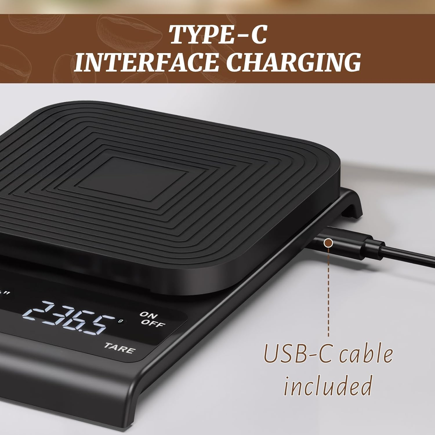 Coffee Scale with Timer - 3Kg/0.1G High Precision Small Kitchen Scales for Espresso and Pour over Coffee, Rechargeable Digital Food Scale with Auto Tare, Touch Sensor and Silicone Cover, Black image number 1