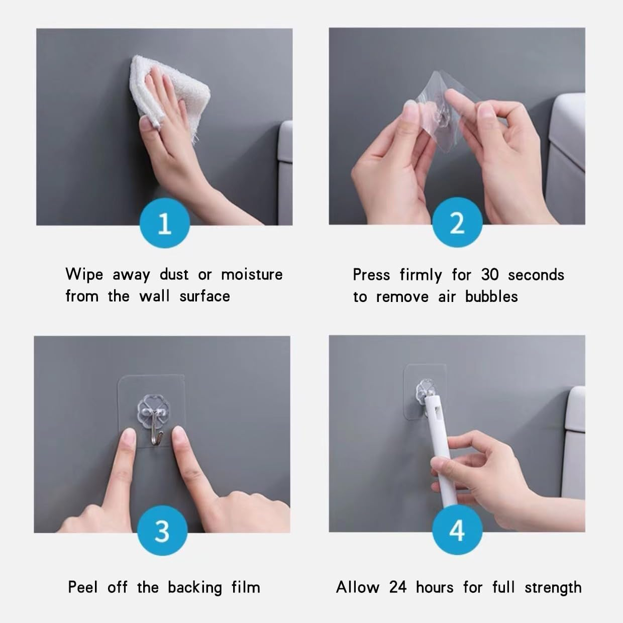 Adhesive Wall Hook, 16 Piece Set Heavy-Duty Thickened Self-Adhesive Hook，33Lb Max Loading，Transparent, Waterproof, Bathroom, Outdoor, Kitchen, Doors, Practical Tools. (16, 2.3&Prime;*2.3&Prime; 33Lb Max)