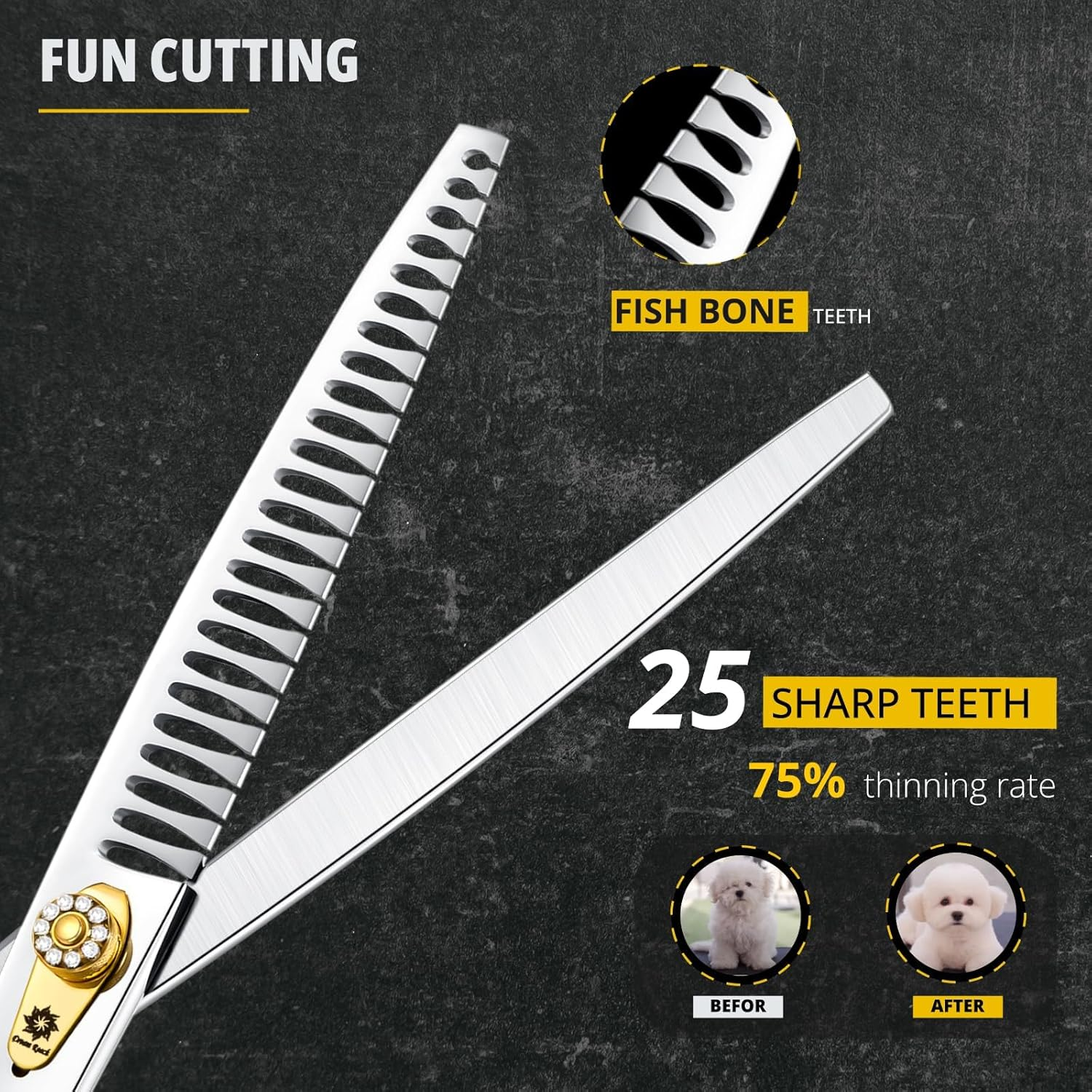 Dream Reach Thinning Scissors 8 Inch Dog Scissors with Ergonomic Handle, 440C Stainless Steel Fur Scissors, 75% Thinning Rate, Professional Dog Hair Scissors with Adjustable Screw 25 Teeth image number 1