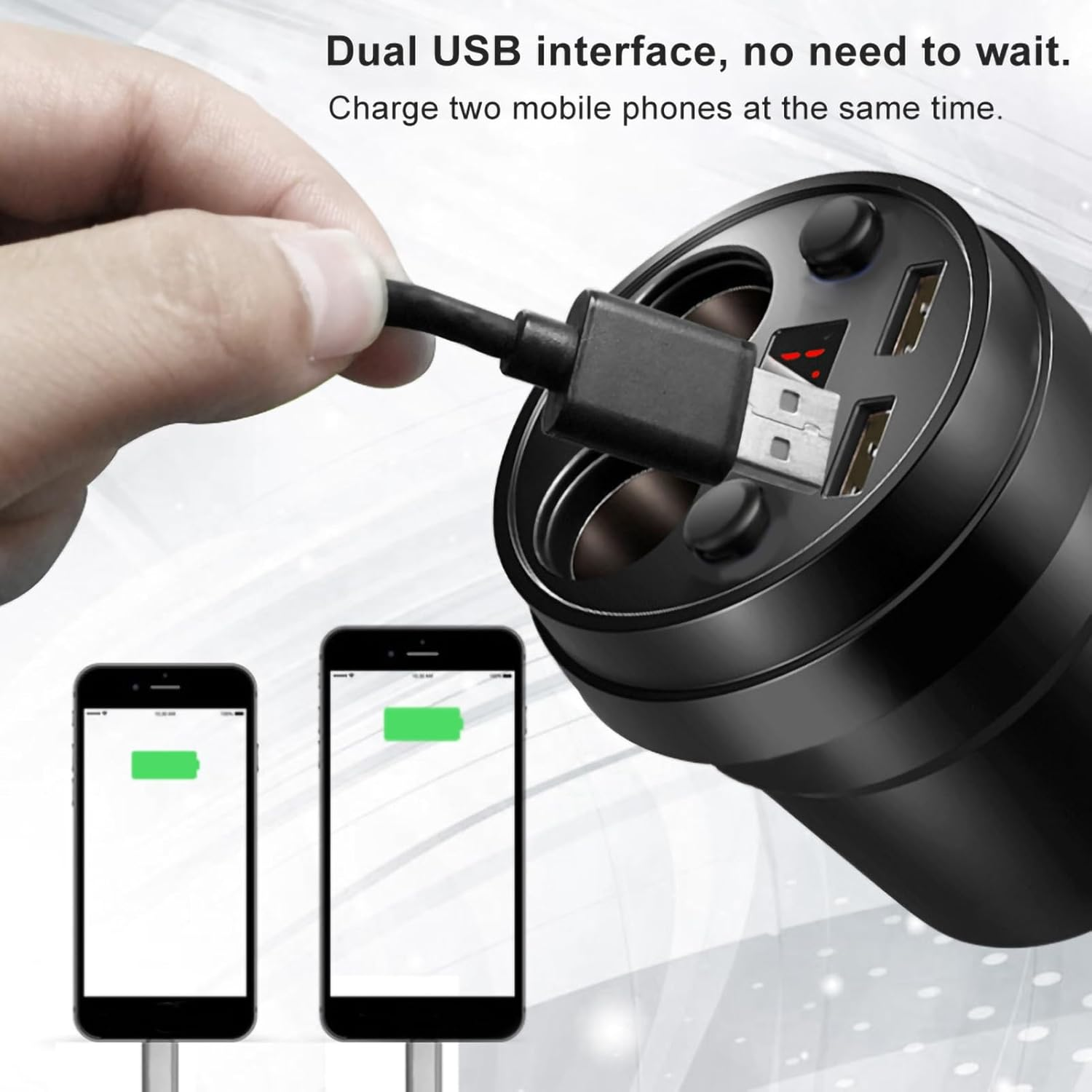 Car Charger, Interior Accessories, Car Cup Holder Insert, Cup Dual USB Car Charger with Wire, Multifunction Cigarette Lighter for Phone, Tablet, PC image number 4