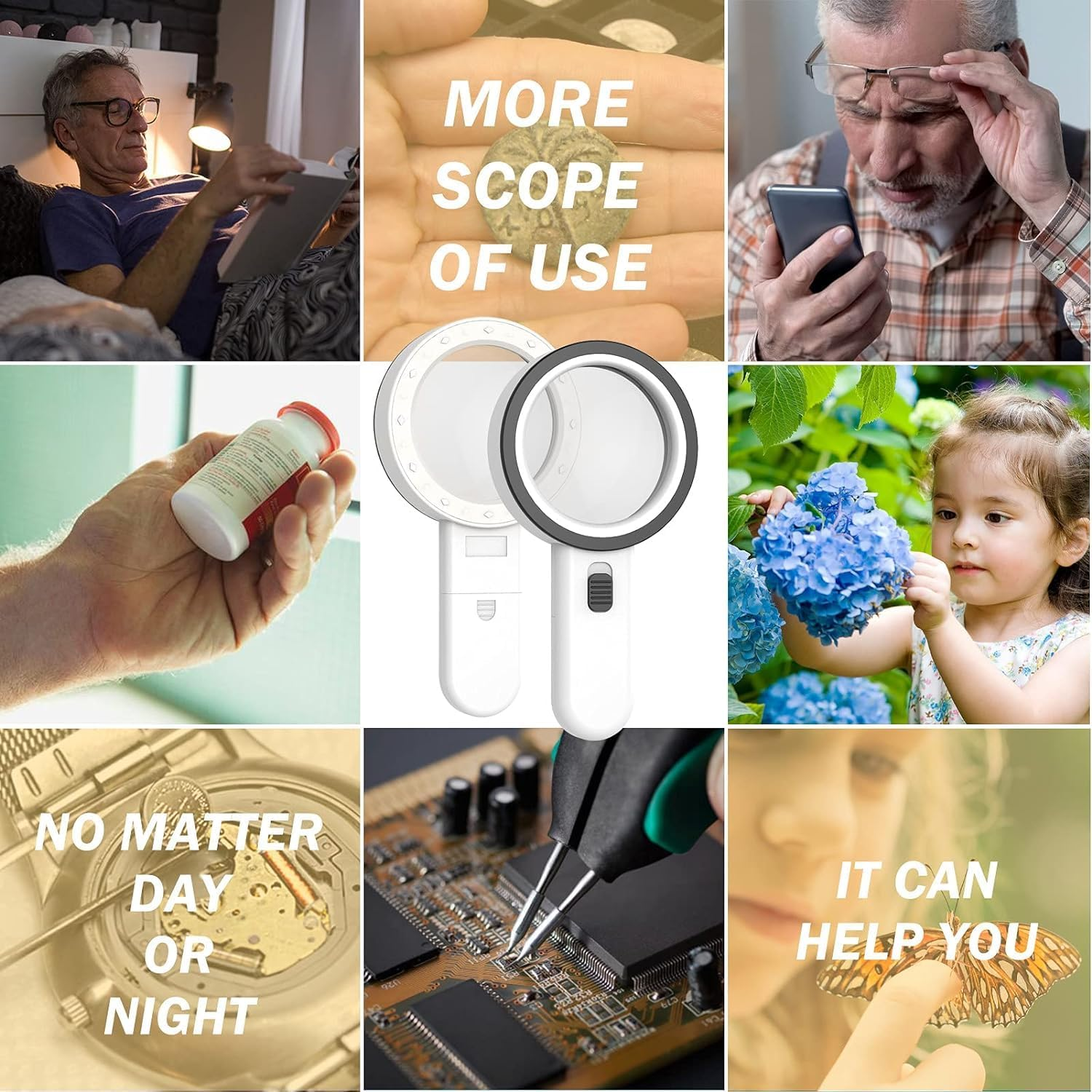 Mumoo Bear Magnifying Glass with Light, 30X Handheld Large Magnifying Glass 12 LED Illuminated Lighted Magnifier for Macular Degeneration Seniors Reading Inspection Coins Jewelry image number 5