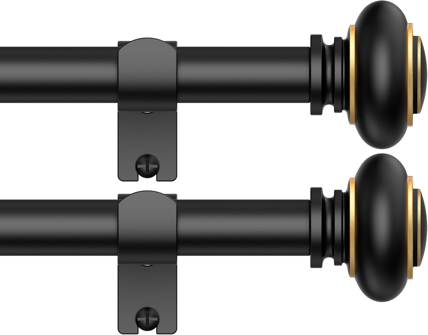 Curtain Rods 45-299 Cm, for Window 279 Cm, Adjustable Length Heavy Duty Decorative Finials Diameter 2.2 Cm, Black