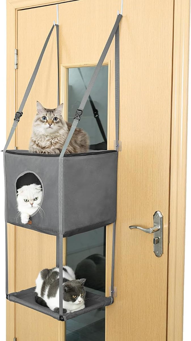AIMALL Cat Hammock Bed Hanging Cat House Double Layer Door Mounted Cat Nest with Metal Hooks Adjustable Straps PVC Frame Foldable Space Saving Pet Hammock image number 4