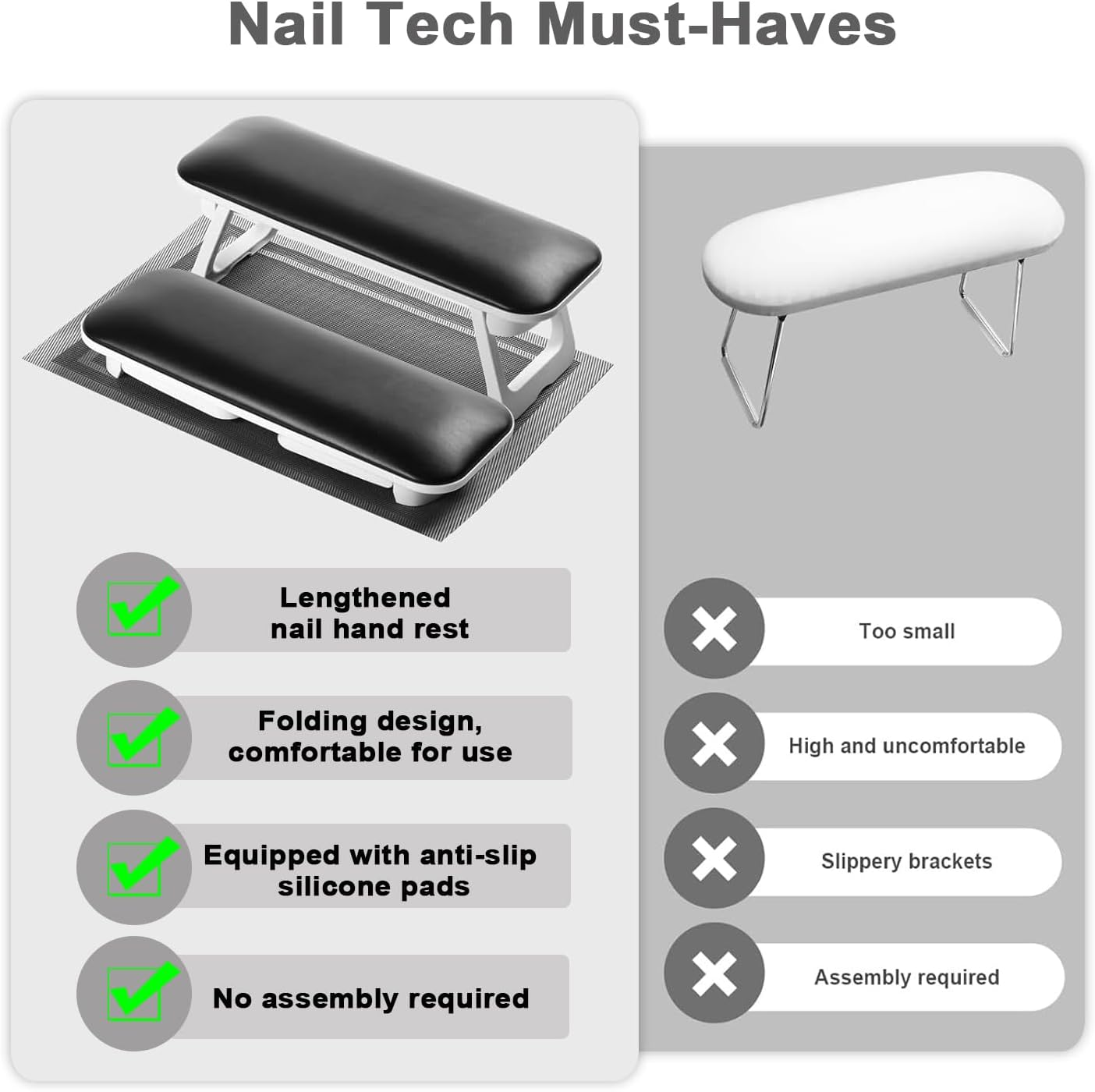 PU Leather Nail Arm Rest for Nails Tech, Foldable Hand Stand for Nail Tech, Big Nail Arm Rest with PVC Table Mat Microfiber with Bracket Manicure Arm Rest for Nail Salon Technician- H8 (Black) - Grey image number 7