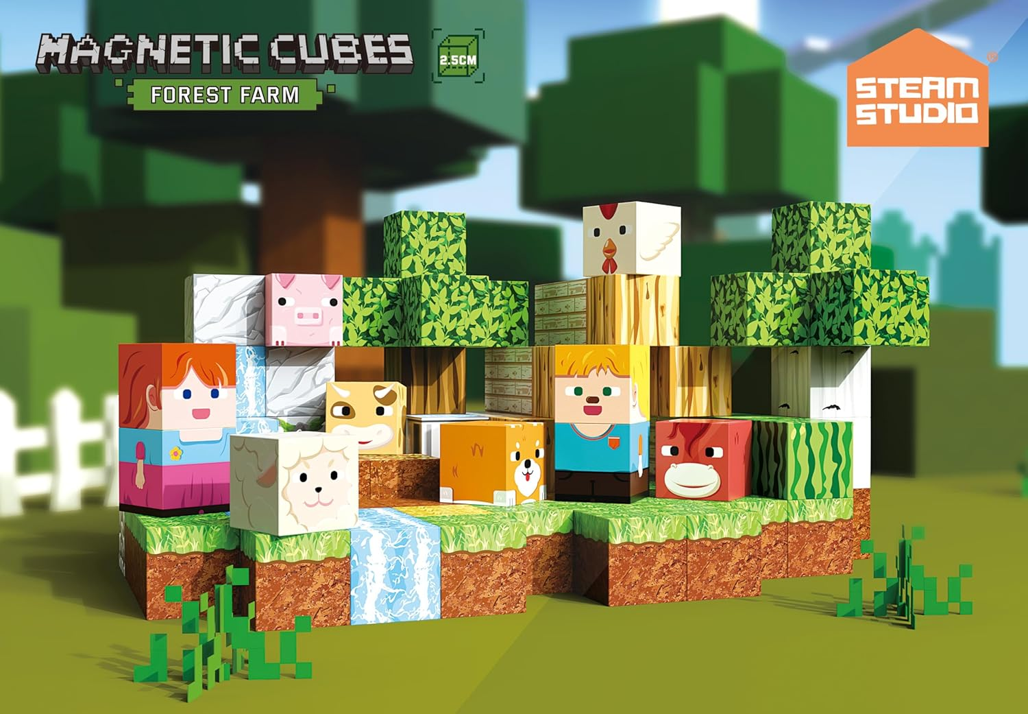 Magnetic Blocks 100 PCS Build Mine Forest Farm Set, Magnetic Tiles Building Blocks Toddler Toys STEM Sensory Outdoor Toys for 3+ Year Old Boys & Girls, Creative Kids Games Kids Toys image number 2