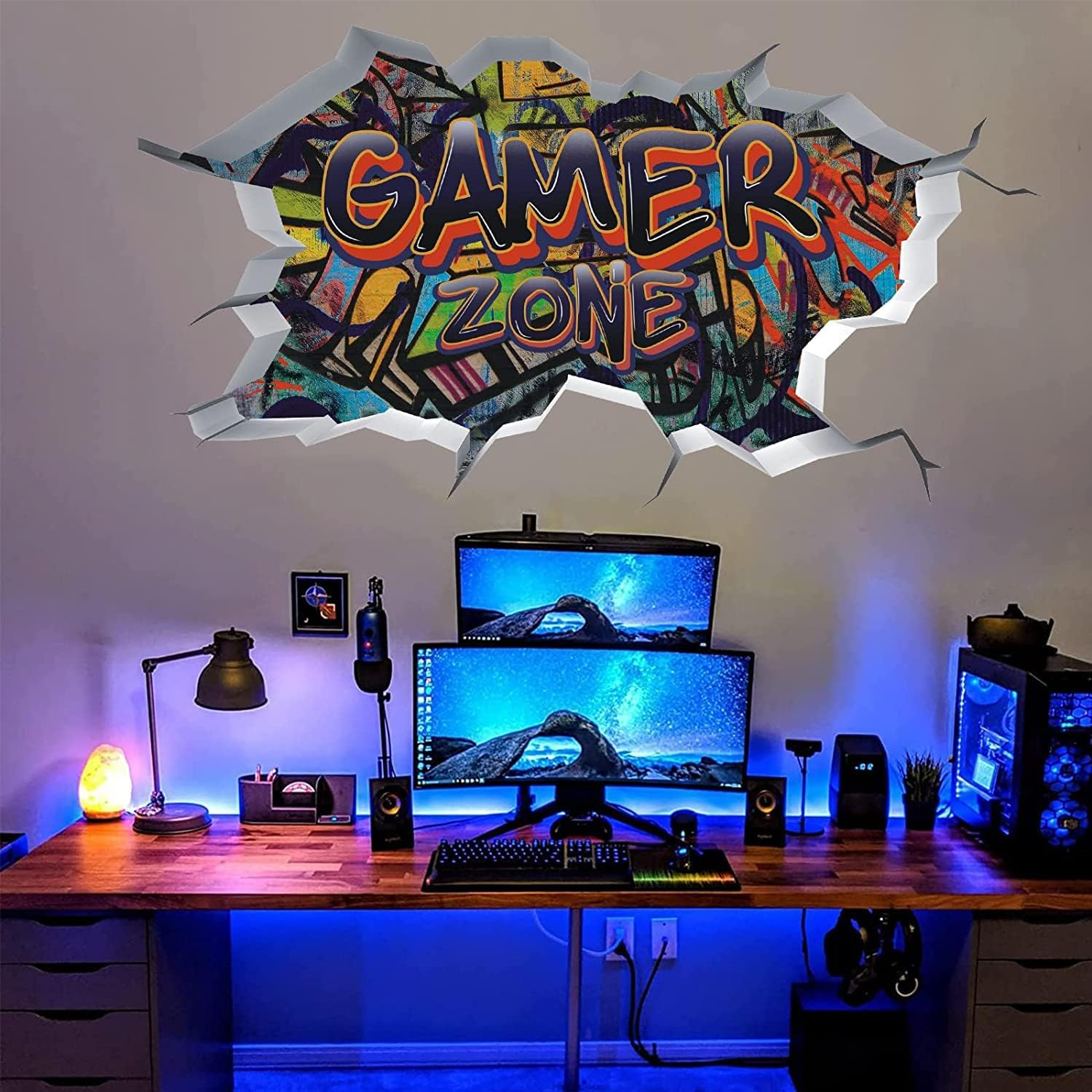 Toarti Gamer Zone 3D Wall Stickers for Gamer Bedroom Accessories,Gaming Vinyl Wall Decal,Video Game Removable Wall Art Play Room Decor for Teens (Orange) image number 1