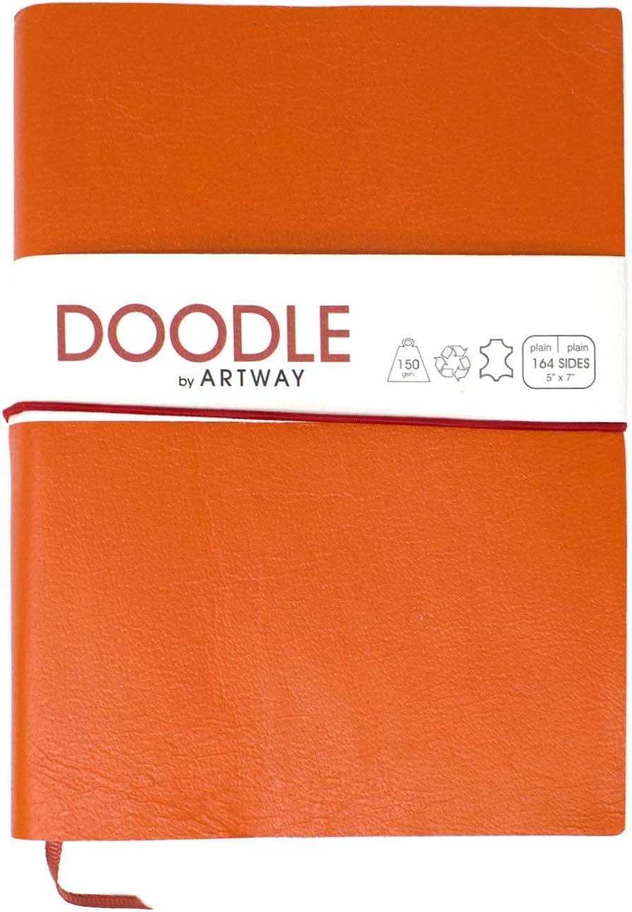 Artway Doodle - Orange Leather Journal/Sketchbook - 150Gsm Cartridge Paper - 175 X 125Mm - 82 Pages - Mandarin - Mandarin image number 6