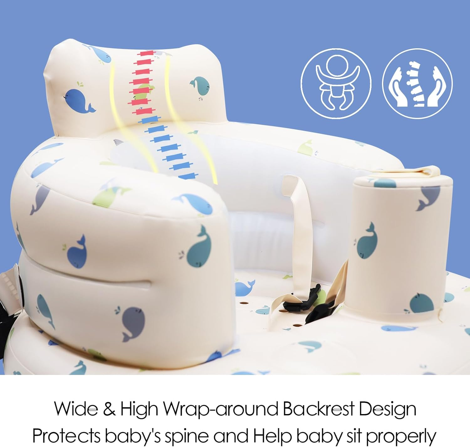 Upgraded Airswim Baby Inflatable Seat for Babies 3 Months and Up, 3-Point Harness Baby Support Seat Summer Toddler Chair for Sitting Up, Portable Inflatable Baby Chair Floor Seater, Whale image number 1