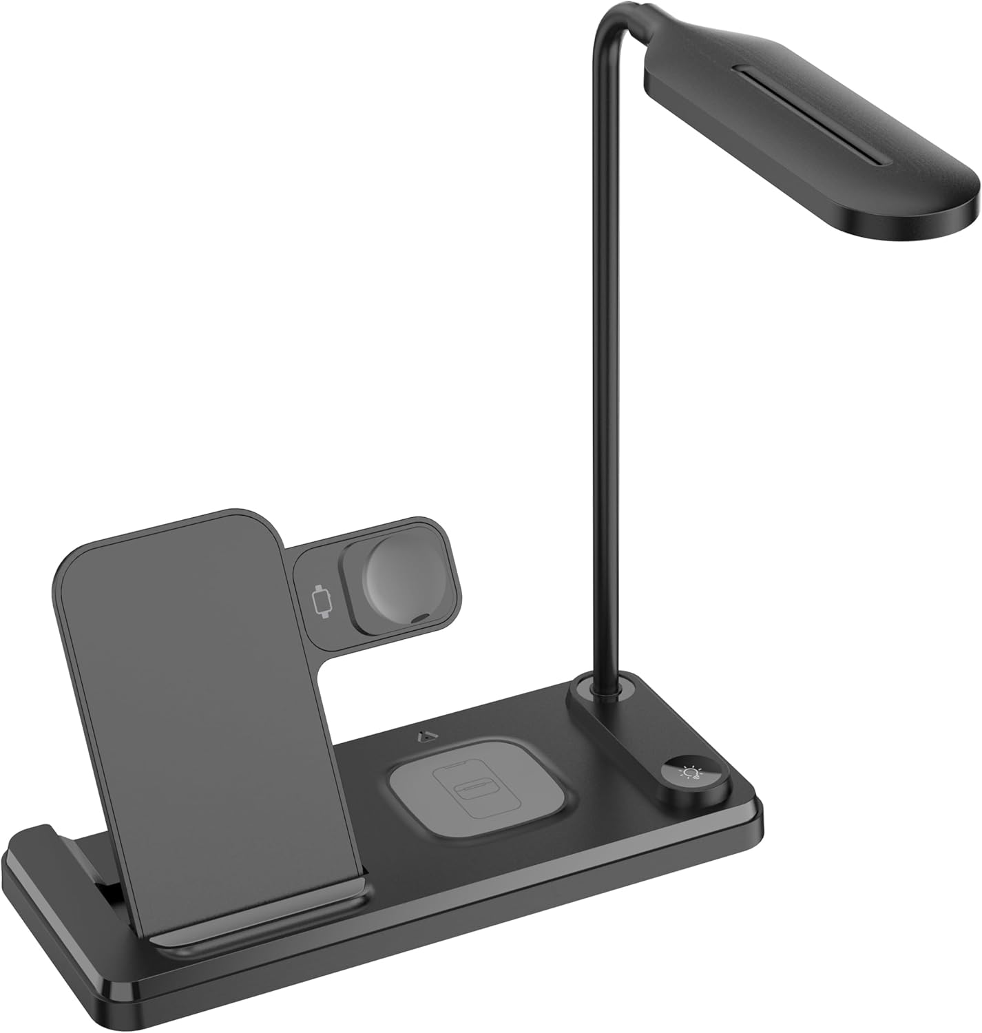 4-In-1 Wireless Charging Station & LED Desk Lamp, 10 W Fast Qi Charger Stand for Iphone 15/14/13/12 Series, Samsung Galaxy, Airpods, Apple Watch, Foldable Dimmable 3-Color Light (Black) - White image number 2