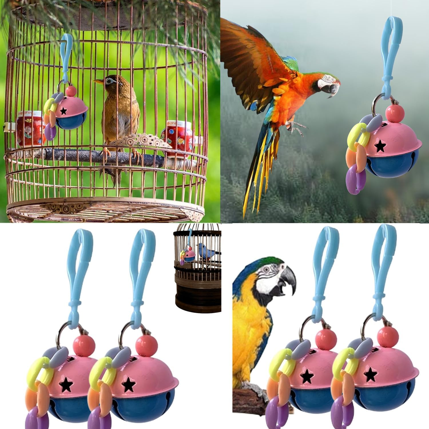Conure Toys Bell, Parakeet Bell Toy - 2 Bird Cage Cockatiel Toys - Acrylic and Metal Bird Cage Pendant Chew Toy image number 4