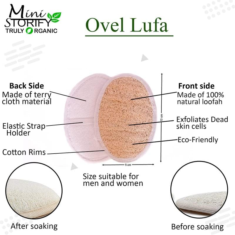 Mini Storify &ndash; Natural Oval Loofah Body Scrubber - Pack of 11 &ndash; Organic Loufah/Loofa Sponge Pads for Body Scrubbing & Bathing &ndash; Eco Friendly Exfoliator Luffa for Men & Women image number 2