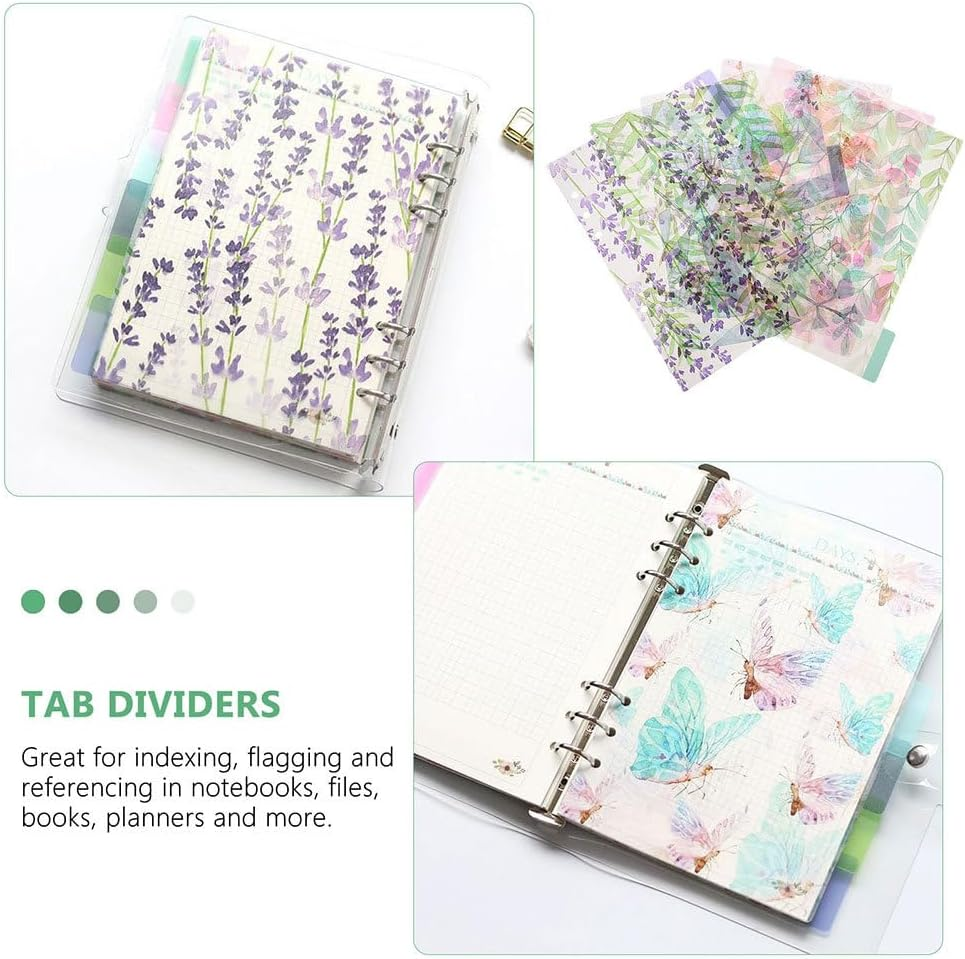 TEHAUX 12Pcs A5 Binder Index Dividers, Assorted Color PP 6-Hole Floral Pattern, Transparent Tab Dividers for Easy Organization, Separation Sheets Ideal for Office and School Use image number 5
