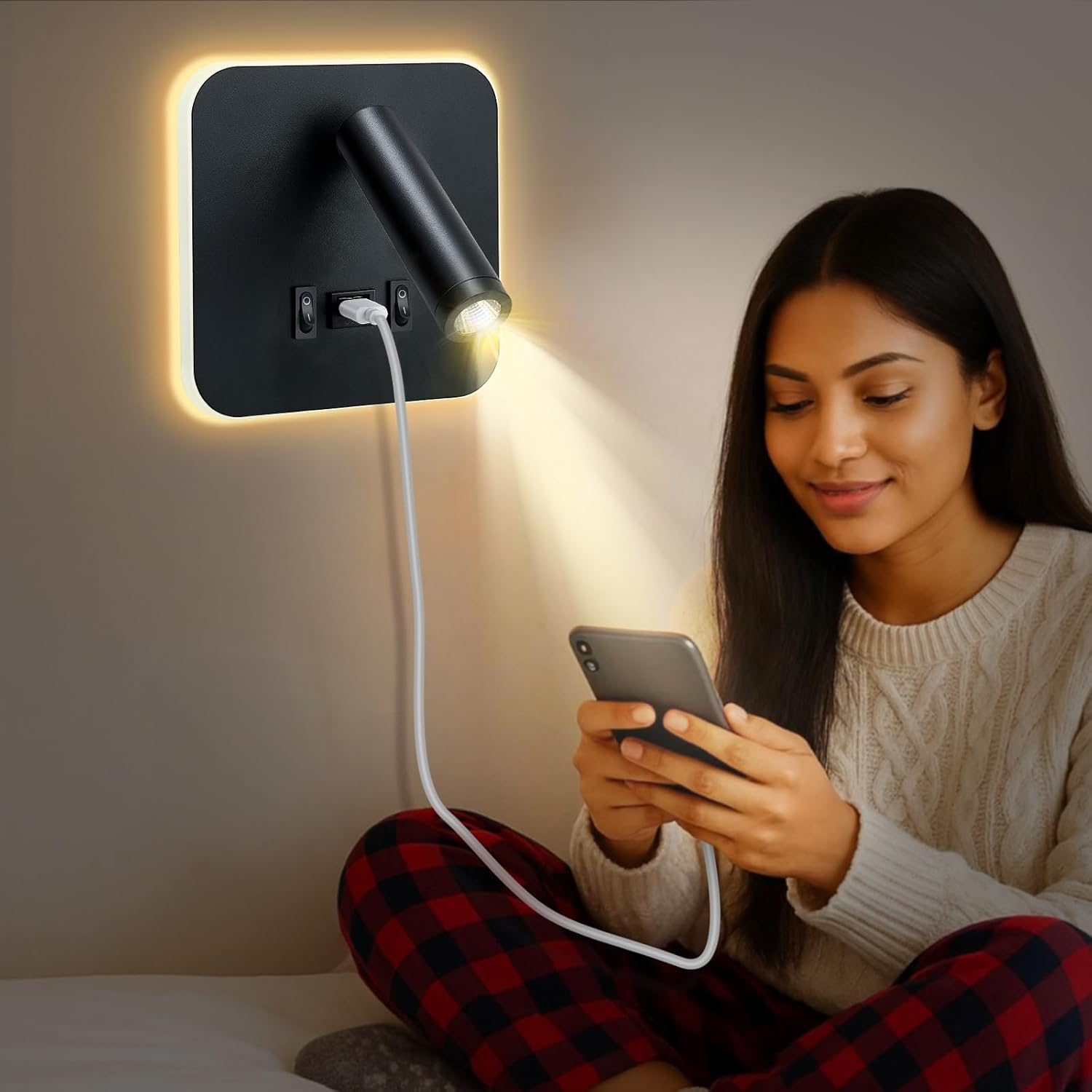 Lnopever 2 X Battery Wall Light Indoor with Motion Sensor, LED Rechargeable Wall Light Indoor with 2 Modes, Has a USB Charging Port, for Stairs, Hallway, Living Room, Bedroom, Garage, Black image number 2