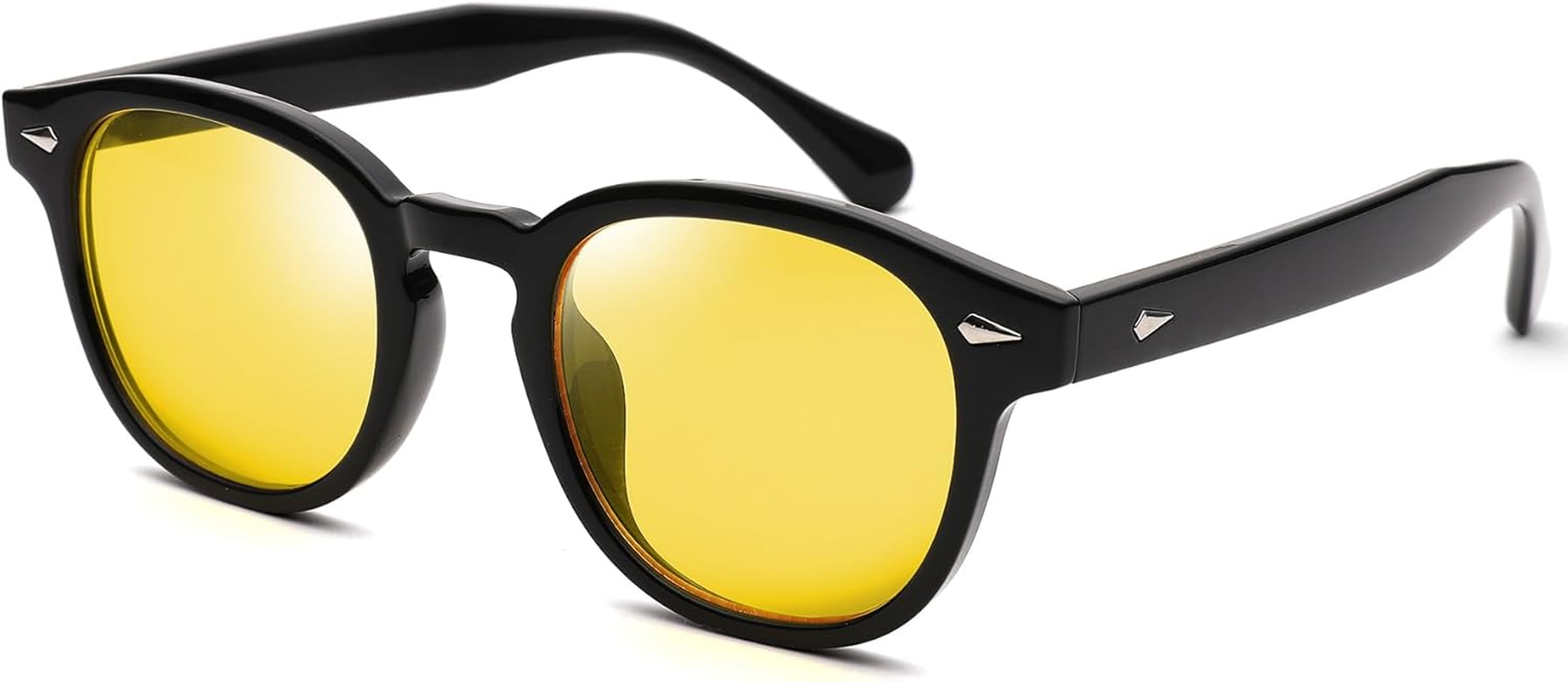 GLARDEFE Retro round Sunglasses for Men Women - Vintage Circle Tinted Sun Glasses - A2 Black / Orange + Black / Yellow image number 4