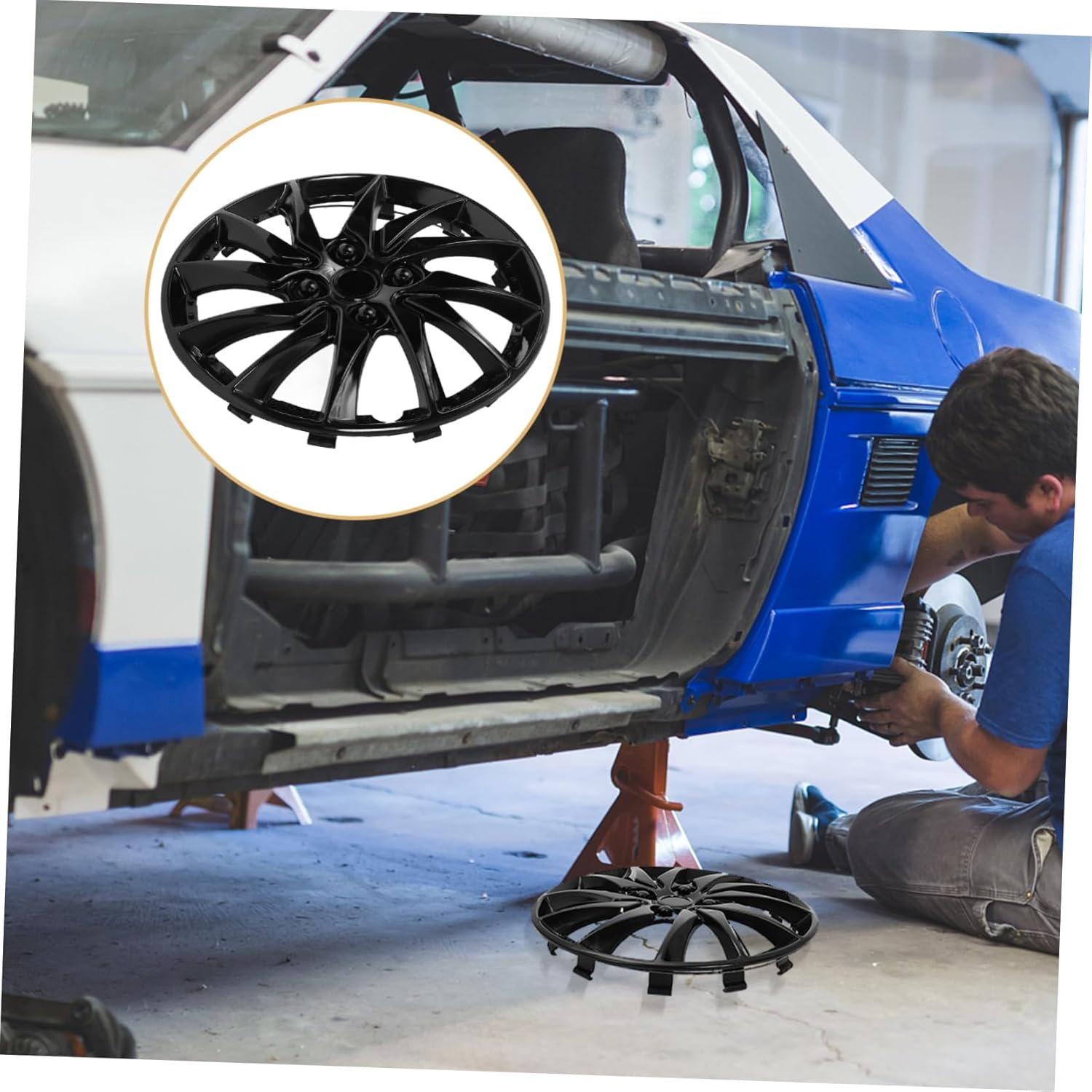 14 Inch Black Wheel Decorative Cover Hubcap Replacement for Car Steel Rims Protective Hub Centre Caps Easy to Clean Auto Accessory image number 1