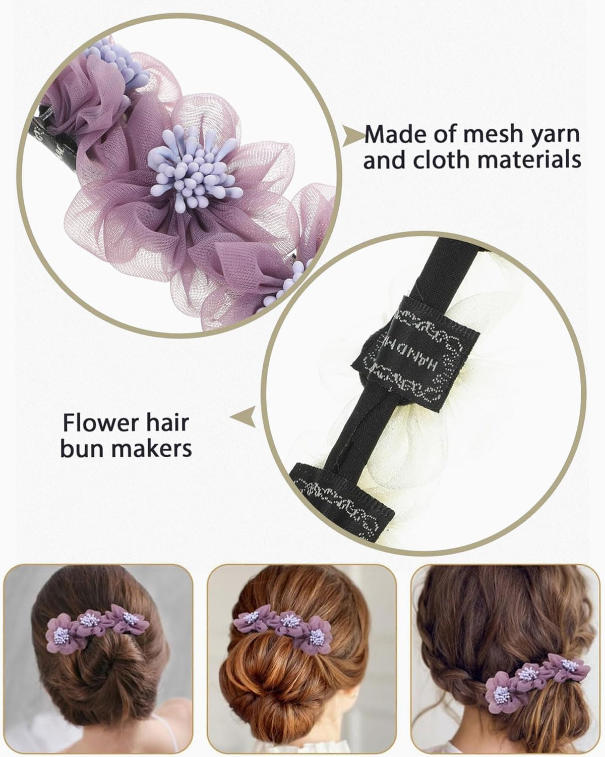 MOPZIJA 3 Pieces Donut Bun Accessories for Thin Hair Bun Donut Women Hair, Flower Hair Bun Maker Twist for Girls and Women, Bun Accessories image number 1