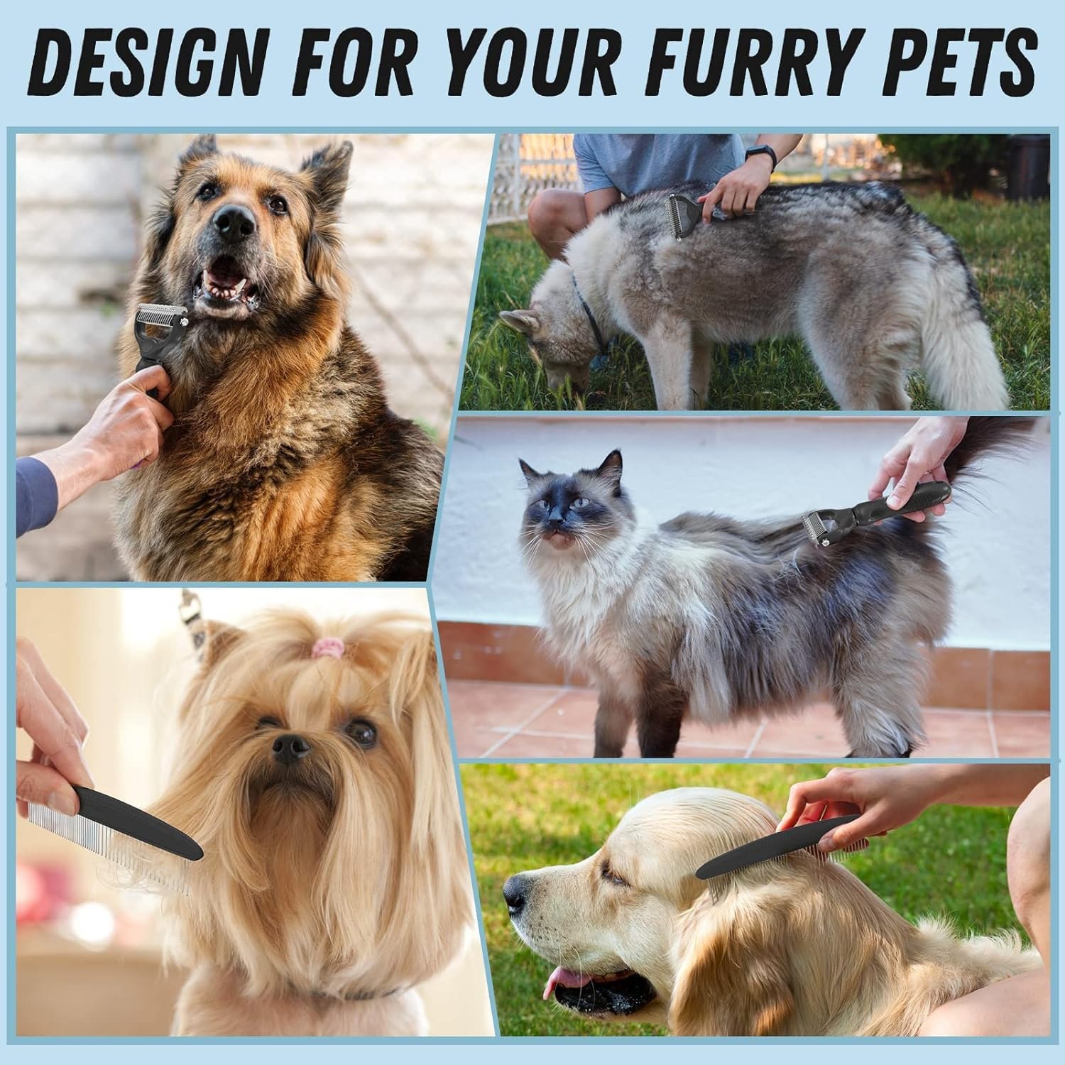 Mumoo Bear Pet Grooming Combo - Black Deshedding Brush with Metal Comb for Detangling and Dematting Long, Matted Fur on Cats and Dogs image number 6