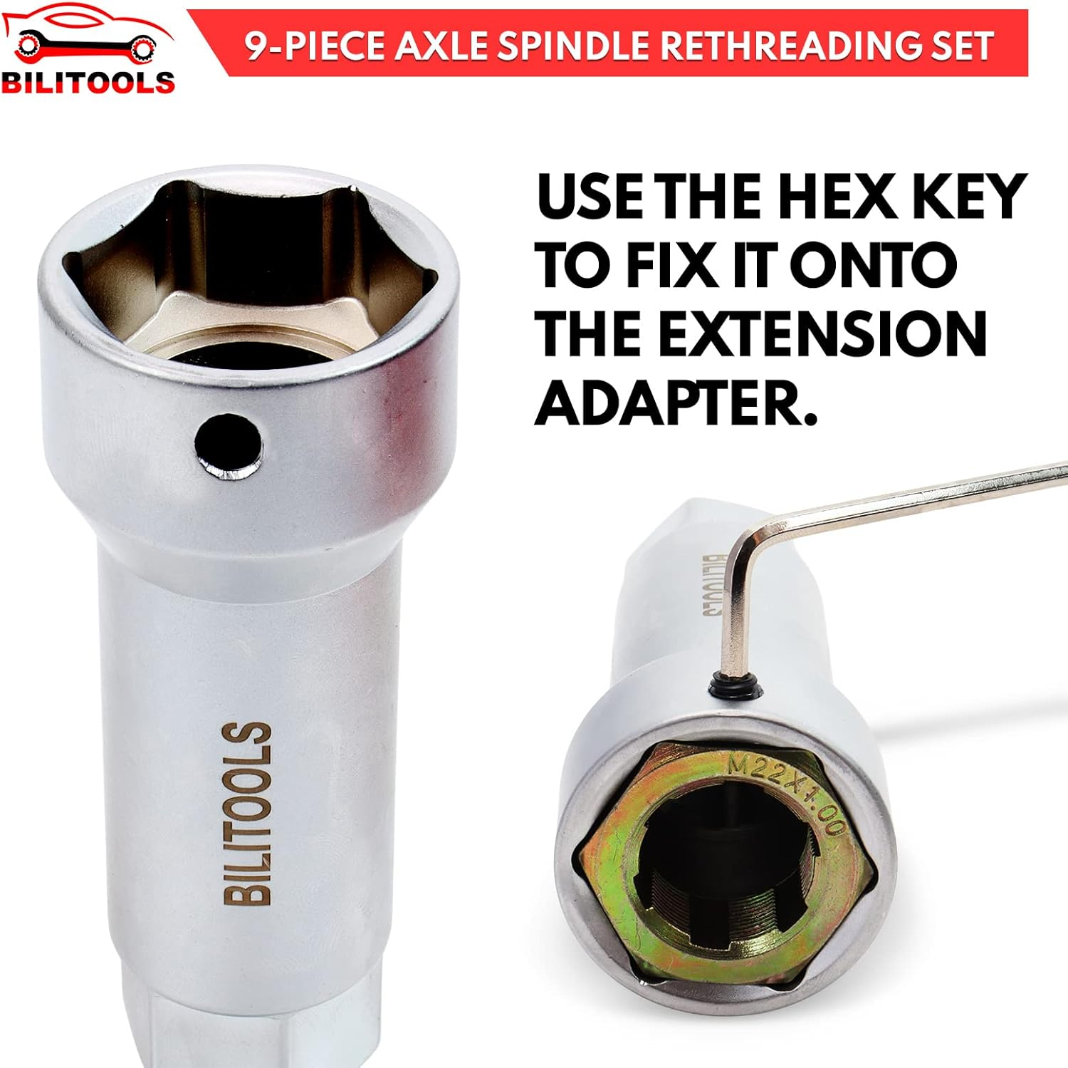 BILITOOLS 10-Piece Axle Spindle Thread Chaser Set, Thread Rethreading Restorer Tool Metric M20 M22 M24 & UNF 13/16&rdquo;3/4&rdquo; image number 3