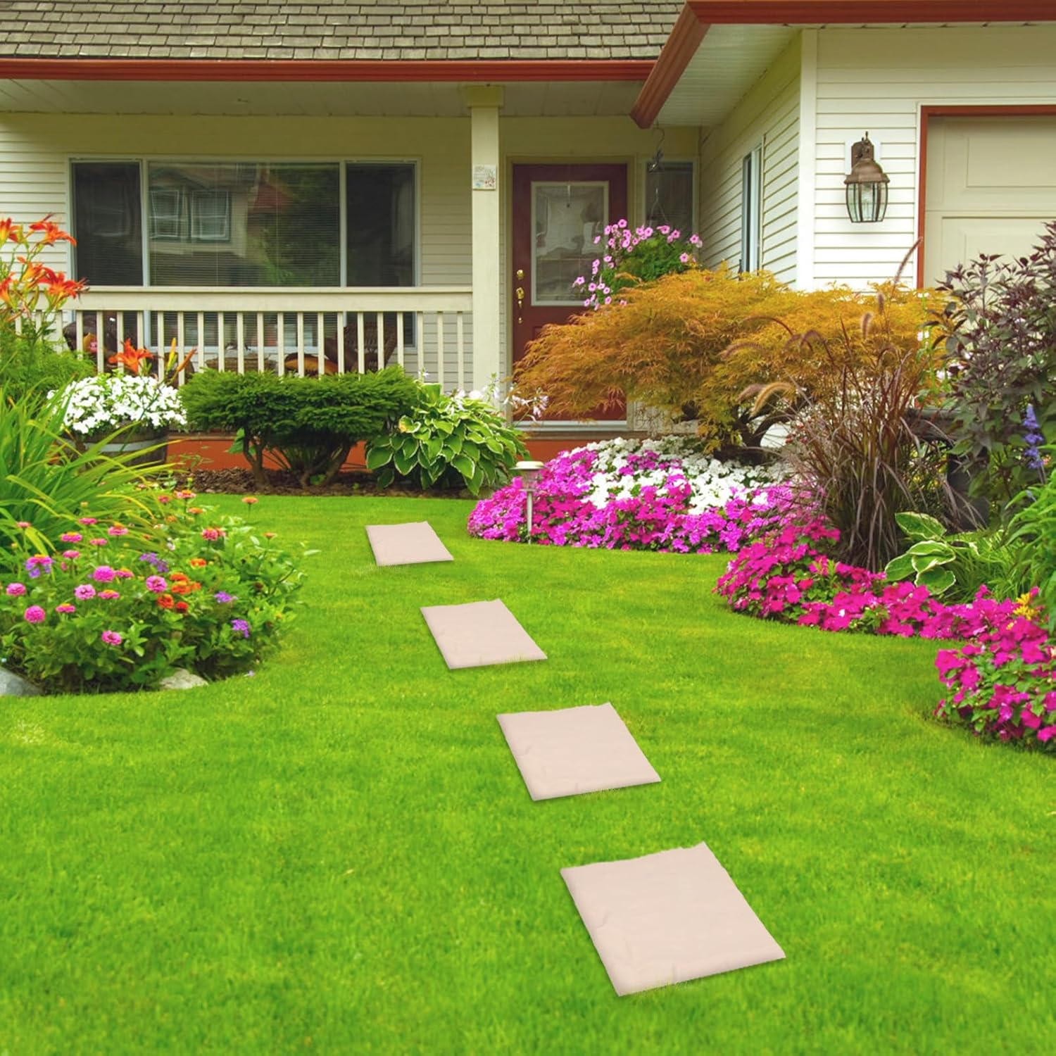 15.5&rdquo; Stepping Stones with Ground Stakes, Garden Step Stones, Stake into the Ground, Decorative Walkway Stones for Pathway Pavers, Lawn, Yard, Home, Outdoor (Quadrate) image number 2