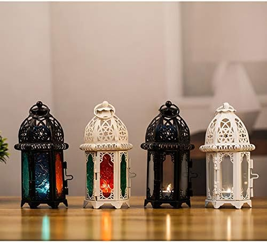 4 Pcs Moroccan Glass Candle Holder Metal Lantern Creative Aromatherapy Candle Cup Iron Art Decorative Piece Colorful Glass Windproof Design Ideal for Home Decor and Wedding Decorations(Black) image number 3