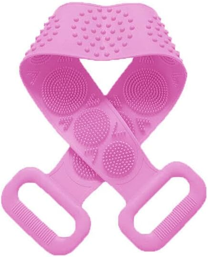 Silicone Back Scrubber Soft Loofa Bath Strap Scrub Belt Body Exfoliating Massage, 27.5-Inch Length，Dual-Sided Silicone Back Scrubber
