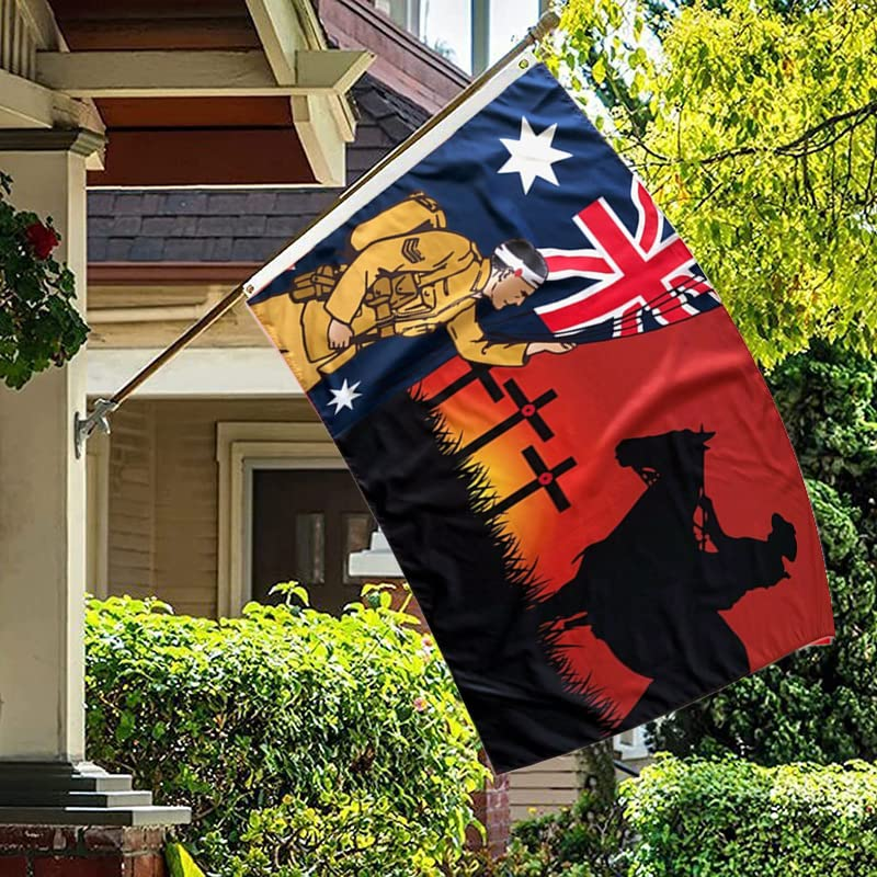 AIMALL Lest We Forget Flag 5X3Ft Australian War Horse ANZAC Day Remembrance Flag &ndash; 150X90Cm Durable Polyester Banner with Eyelets for Memorial Events Outdoor Display image number 6