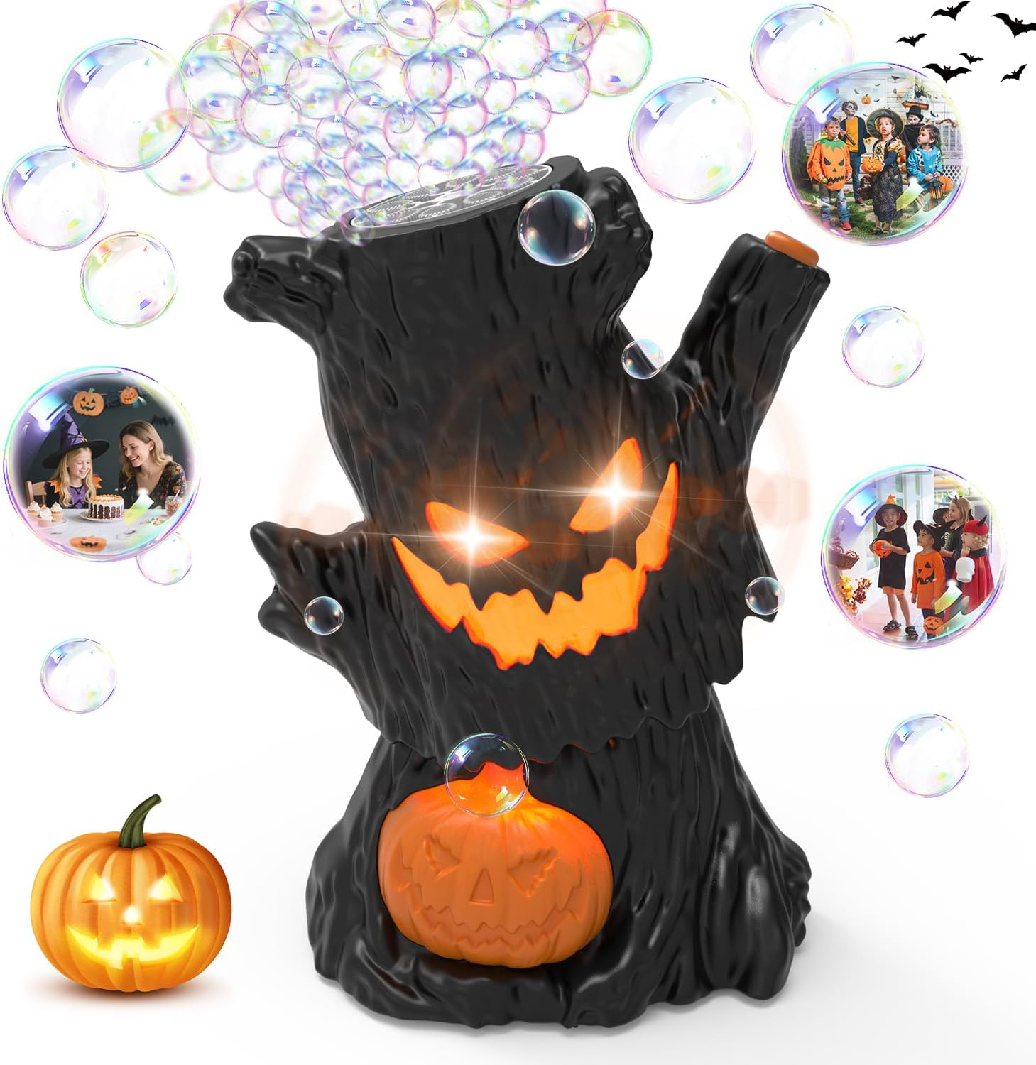Halloween Bubble Machine, Haunted Stump Bubble Blower, USB Rechargeable, Wobbly Head Fun, Glow Eyes - Halloween Decorations Tree Toys Gifts for Kids, Boys, Girls image number 4