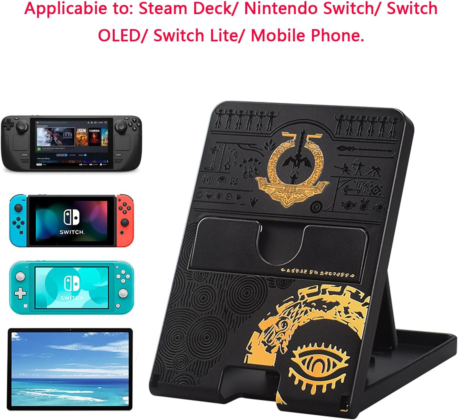 Busjoy Stand for Nintendo Switch, Switch OLED, Switch Lite, for Zelda Tears of the Kingdom Cute Holder Bracket, Adjustable Portable Foldable Non-Slip Playstand-Black