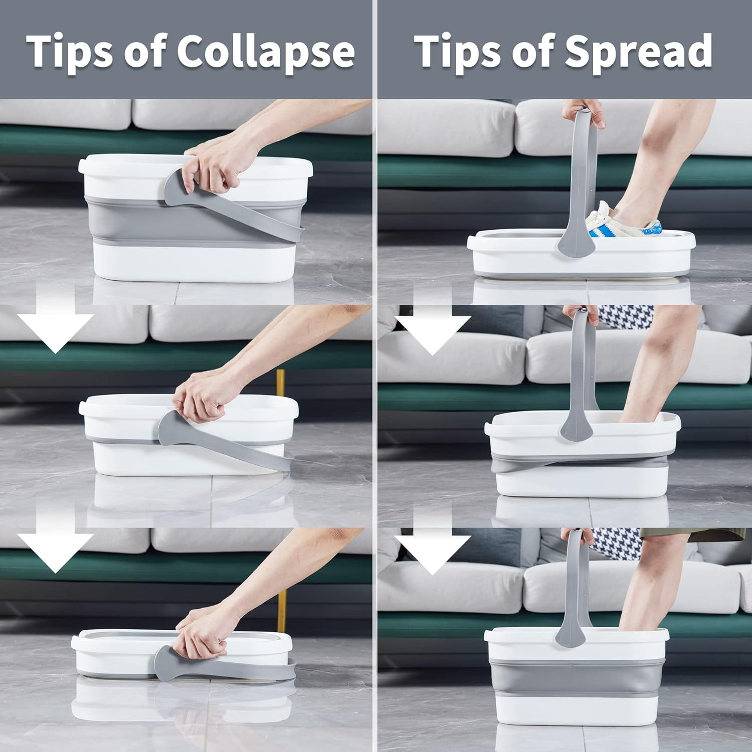 BOOMJOY 12L Collapsible Bucket with Handle, Mop Bucket for Cleaning Water Bucket for Camping, RV, Laundry, Fishing - Grey image number 1