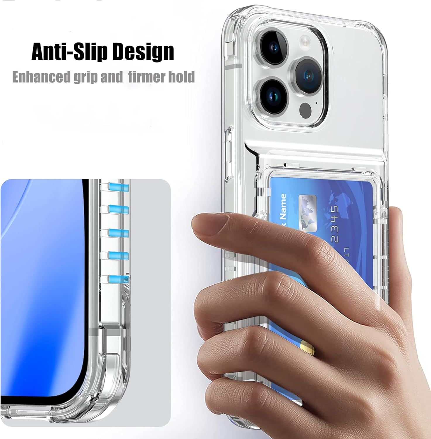 For Iphone 12 Pro Max Case with Card Holder (Store 4 Cards) Clear Wallet Case Anti-Yellow Anti-Scratch Heavy Duty Protective Shockproof Hidden Card Slot Phone Case for Iphone 12 Pro Max,Clear image number 4