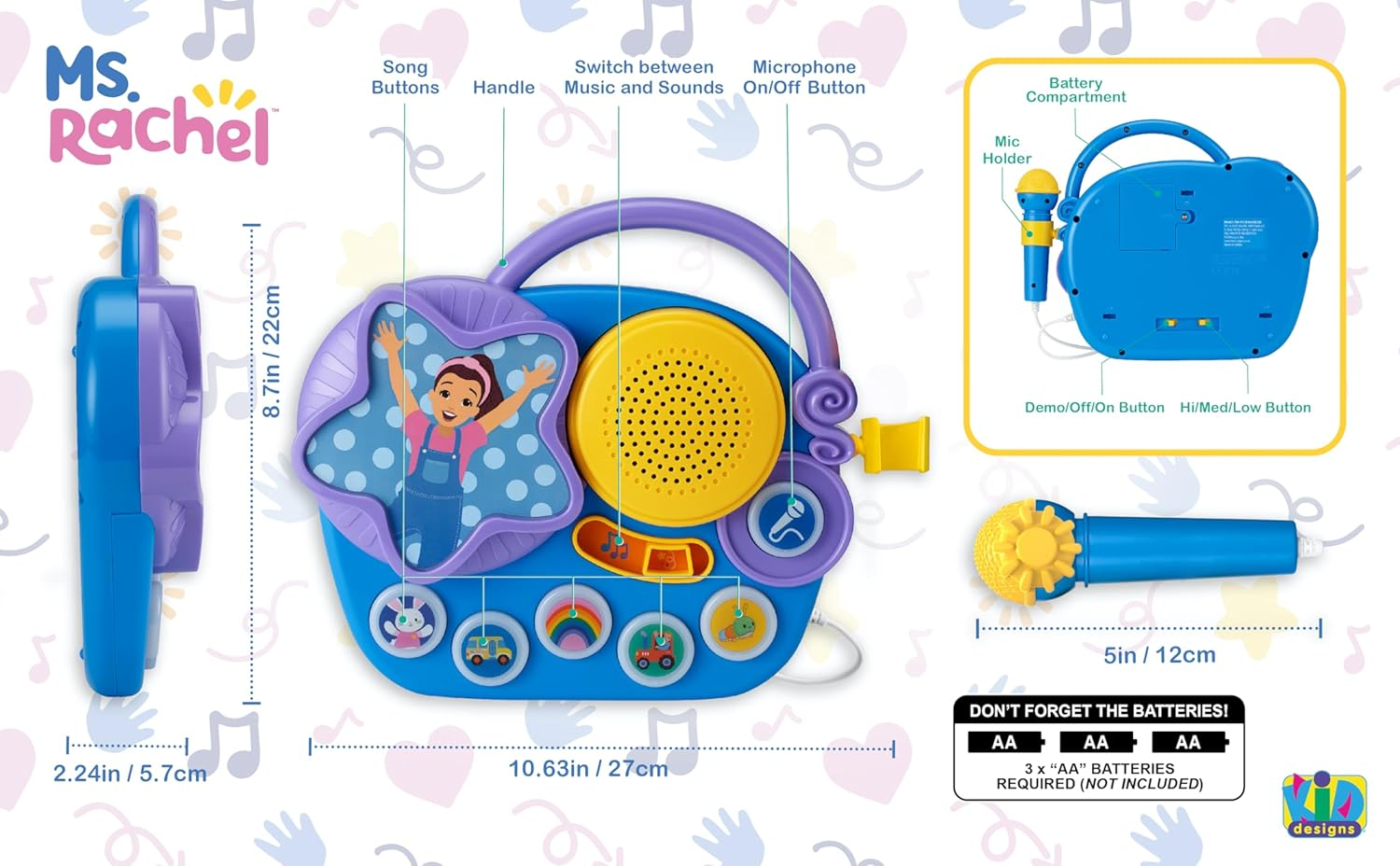 MS Rachel Electronic Learning Boombox, Ages 3+, Educational Sing-Along Toy with Microphone, 30Cm X 7Cm X 28Cm, 710G image number 4