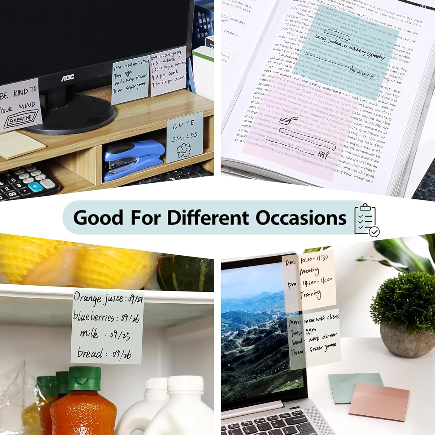 6 Pads/300 Sheets Transparent Sticky Notes in 6 Colours, 7.5Cm X 7.5Cm Clear Sticky Notes, Quality Waterproof Sticky Notes Memo Pads image number 4