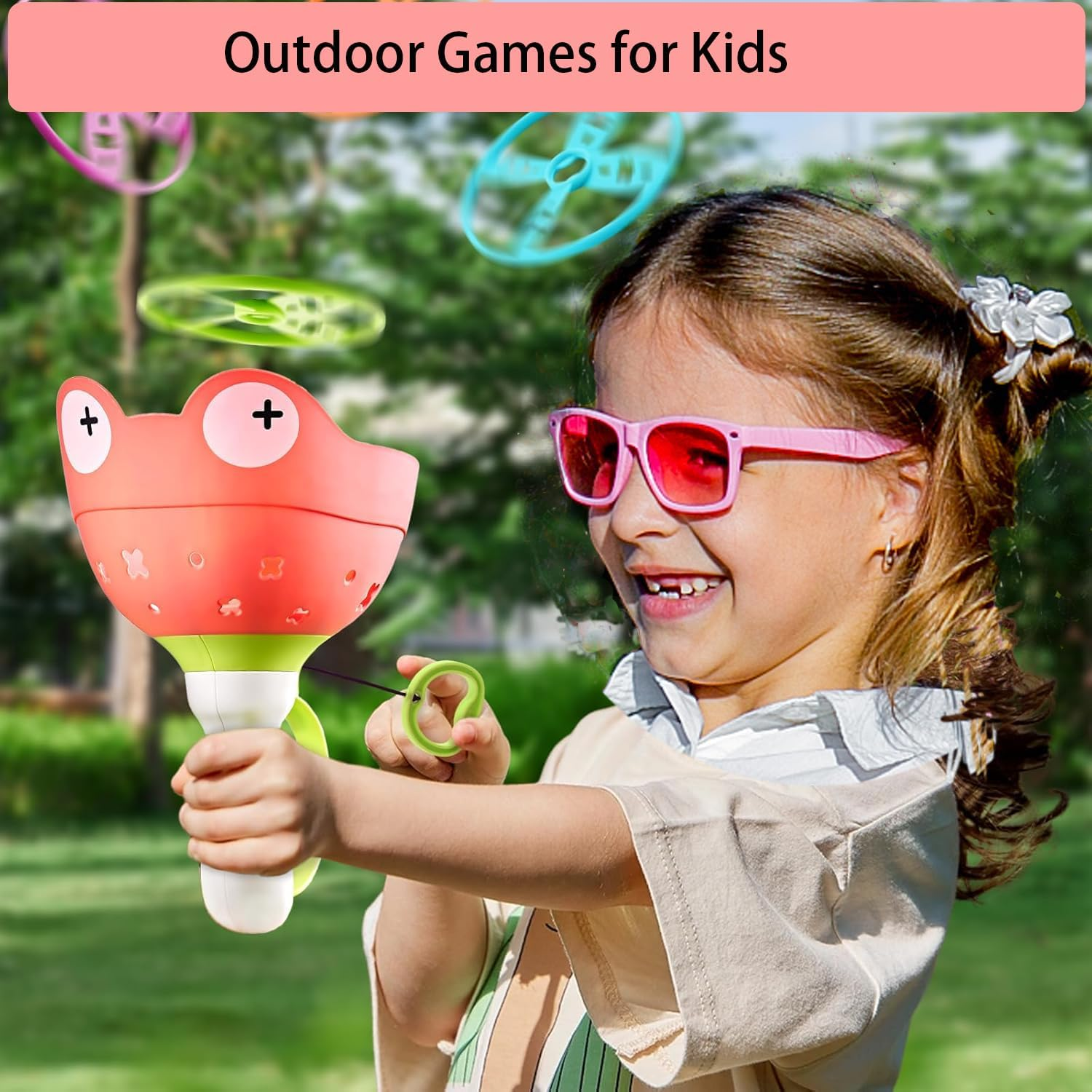 Outside Toys for Kids Ages 4-12,Manual Capture Catching Game,Flying Disc Launcher Toy for Kids with 24 Discs, Fun Outdoor Toddler Chasing Toy for Boys & Girls, Outdoor Fun Family Games image number 1