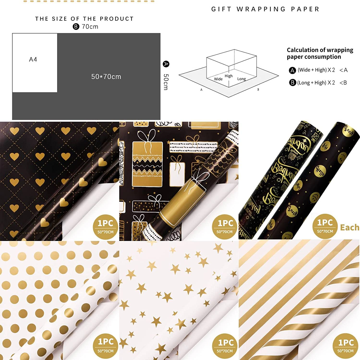 9PCS Wrapping Paper for Easter, Bridal Showers, Baby Showers, Birthdays, Friendsmas, Valentine'S Day and More image number 1