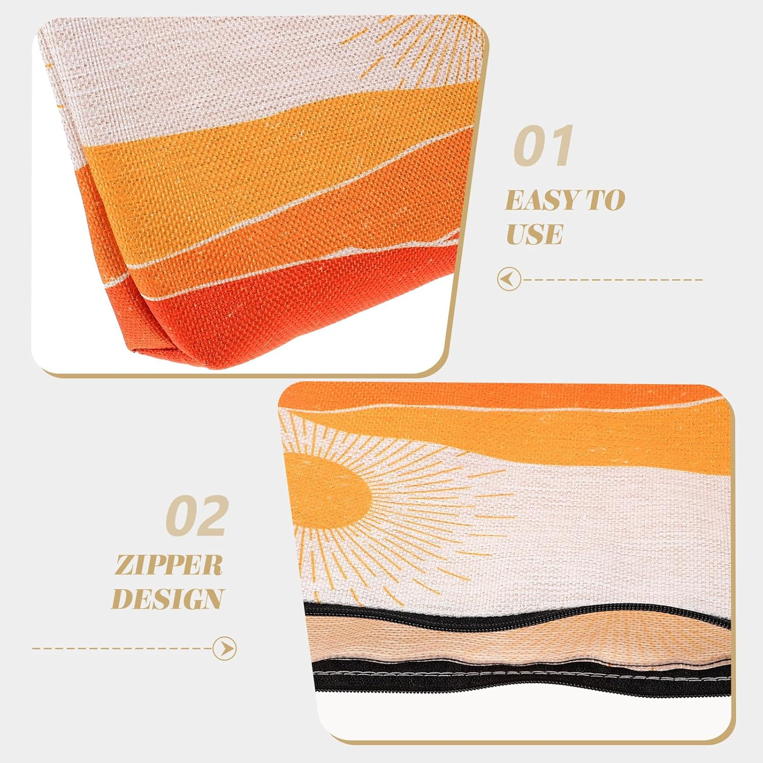 VERDANVERSE Waterproof Cotton Linen Makeup Bag with Geometric Pattern, Portable Travel Cosmetic Organizer Pouch for Toiletries and Accessories, Lightweight Bohemian Style Toiletry Bag image number 5