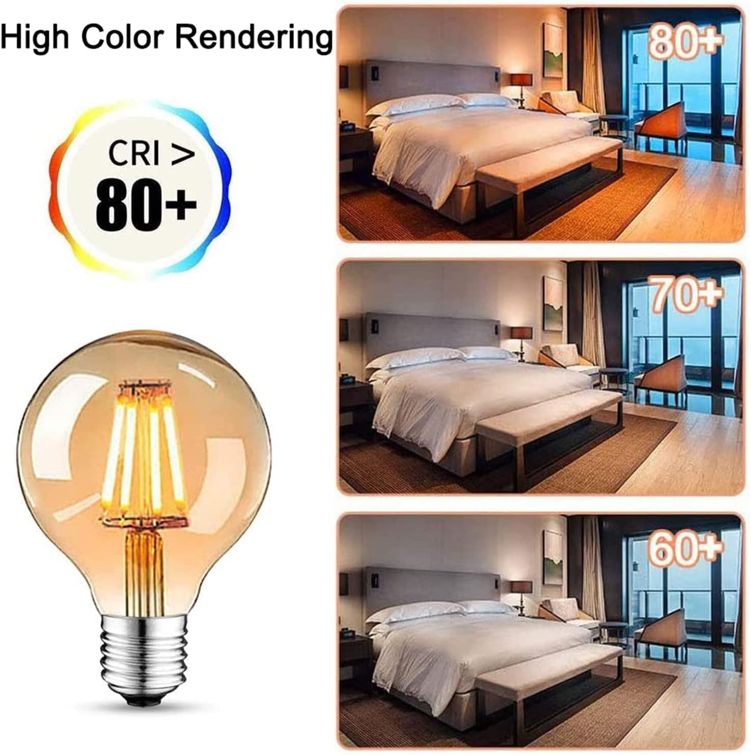 Edison Vintage Light Bulb, Edison LED Lamp Warm White E27 4W 2700K Retro Light Bulb Vintage Antique Light Bulb 470 Lumen Ideal for Nostalgia and Retro Lighting in Family Hotel Bar Etc. Pack of 6 image number 2