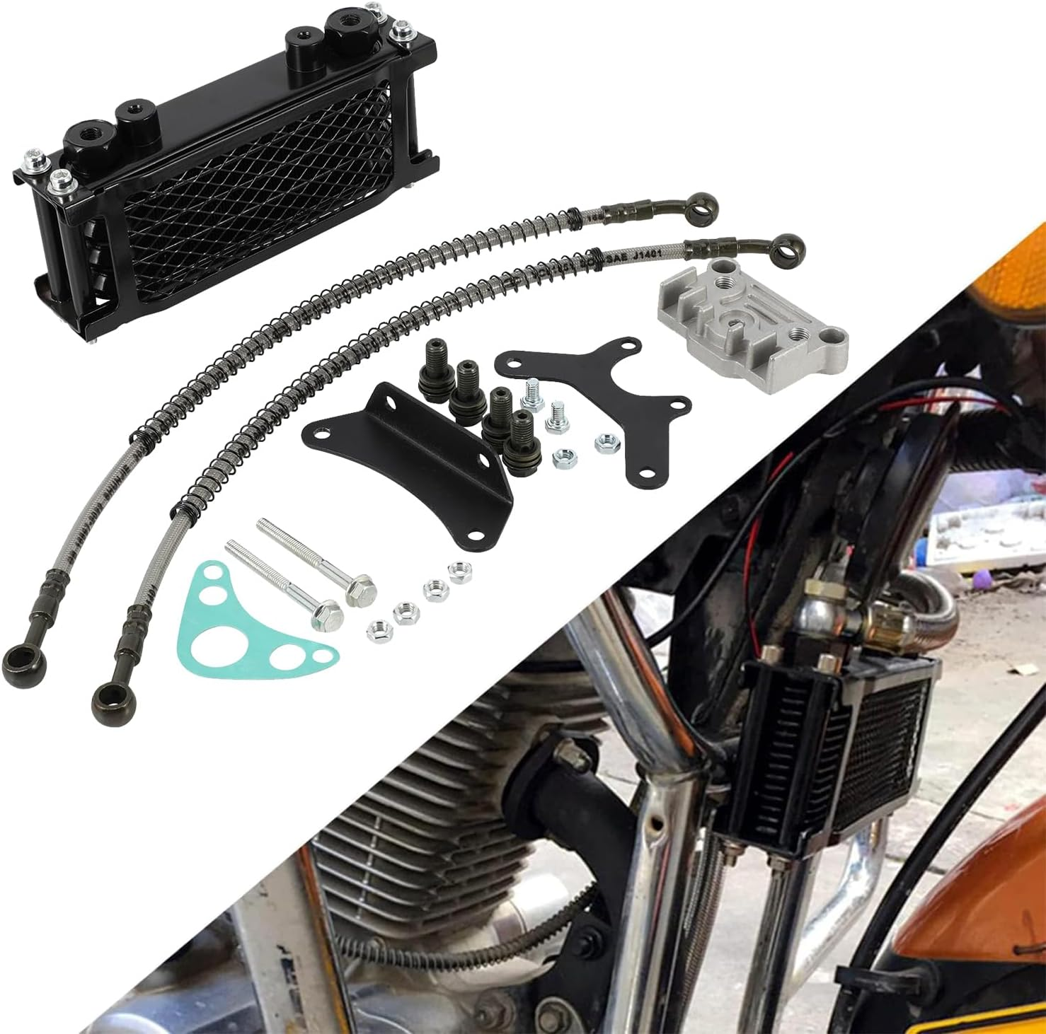 Motorcycle Oil Cooler Cooling Radiator Engine Kit Universal for CRF XR KLX 50 70 90 110 125 140Cc SSR Taotao Coolster Kayo Dirt Pit Bike ATV Black