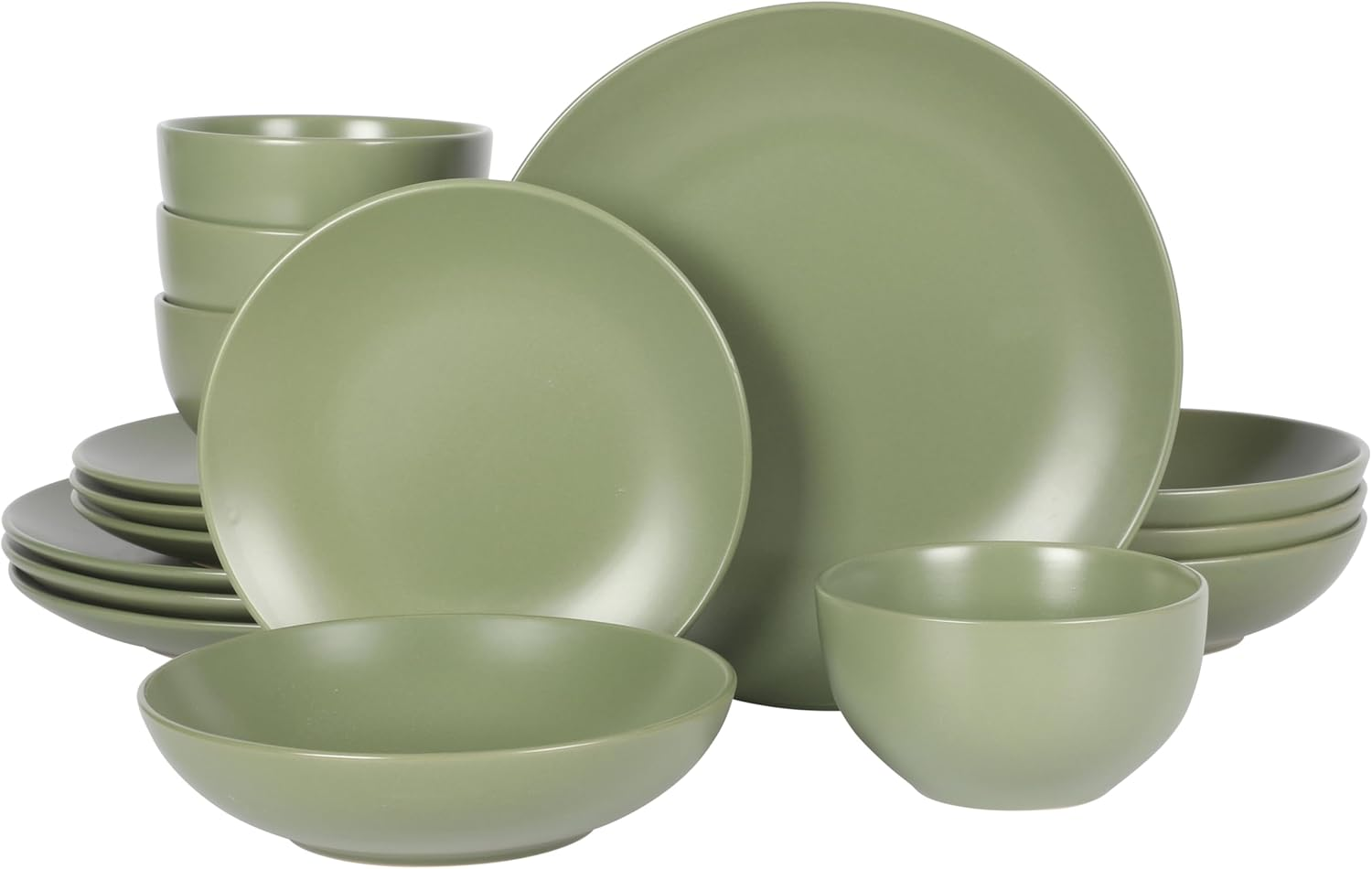 Gibson Home Queenslane 16 Piece Double Bowl Plates and Bowls Dinnerware Sets - Matte Blue
